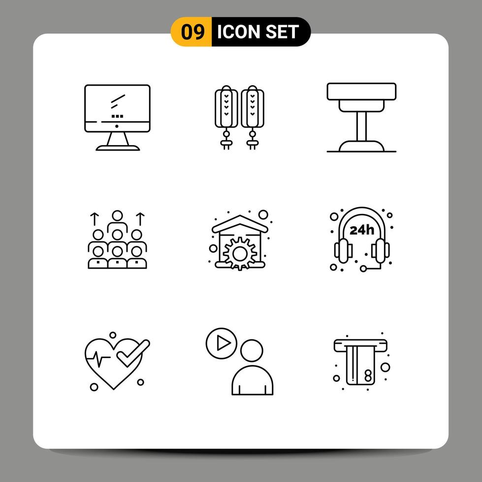 aperçu de l'interface mobile ensemble de 9 pictogrammes d'éléments de conception vectoriels modifiables intérieurs de la main-d'œuvre de décoration d'entreprise de leadership vecteur