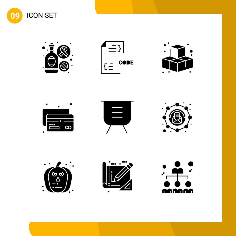 symboles d'icône universels groupe de 9 glyphes solides modernes d'éléments de conception vectoriels modifiables de carte d'argent de document de carte moins vecteur