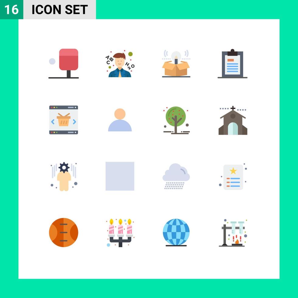 16 concept de couleur plate pour les sites Web mobiles et les applications application en ligne idée fichier papier pack modifiable d'éléments de conception de vecteur créatif
