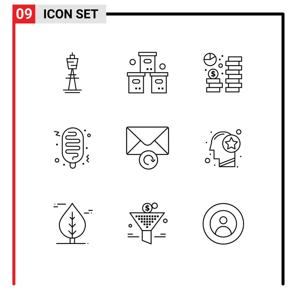 pack de lignes vectorielles modifiables de 9 contours simples d'éléments de conception vectoriels modifiables de monnaie d'économie de pack d'économie de nourriture vecteur