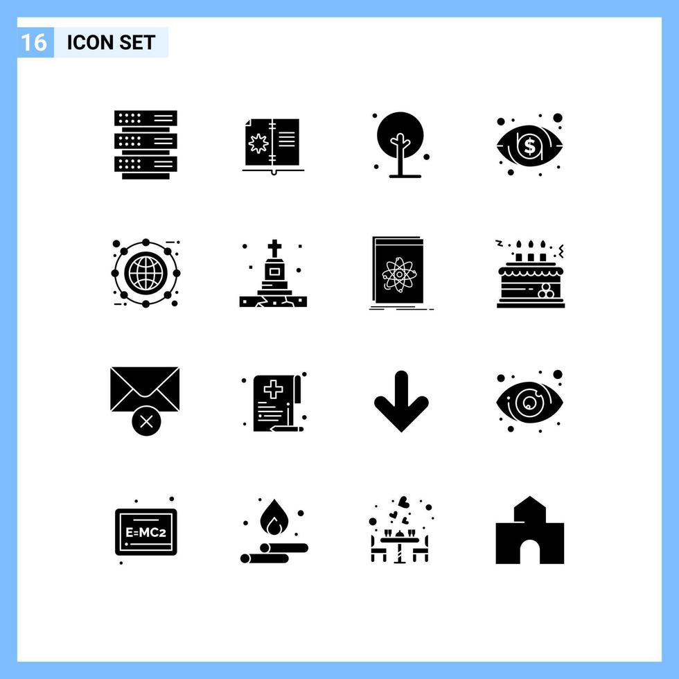 ensemble moderne de 16 glyphes et symboles solides tels que les éléments de conception vectoriels modifiables du dollar de la vision de la ferme vecteur