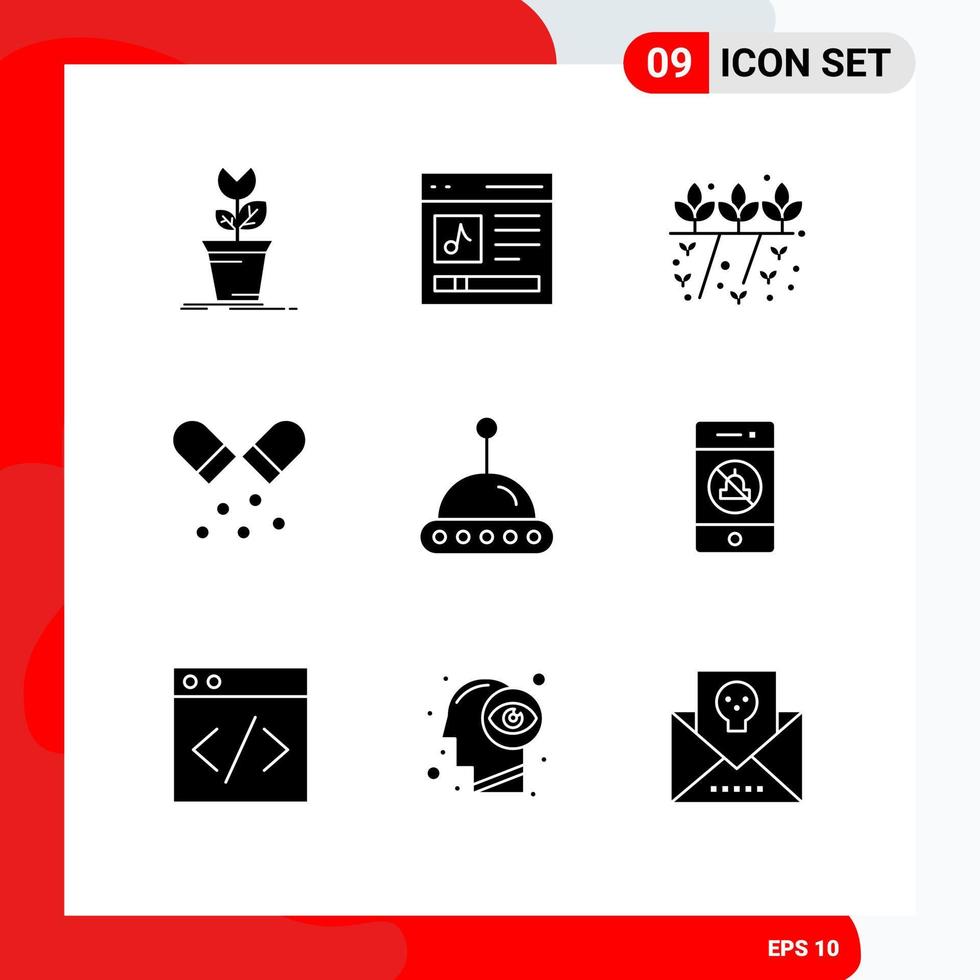 9 concept de glyphe solide pour sites Web mobiles et applications pilules médicament musique capsule nature éléments de conception vectoriels modifiables vecteur