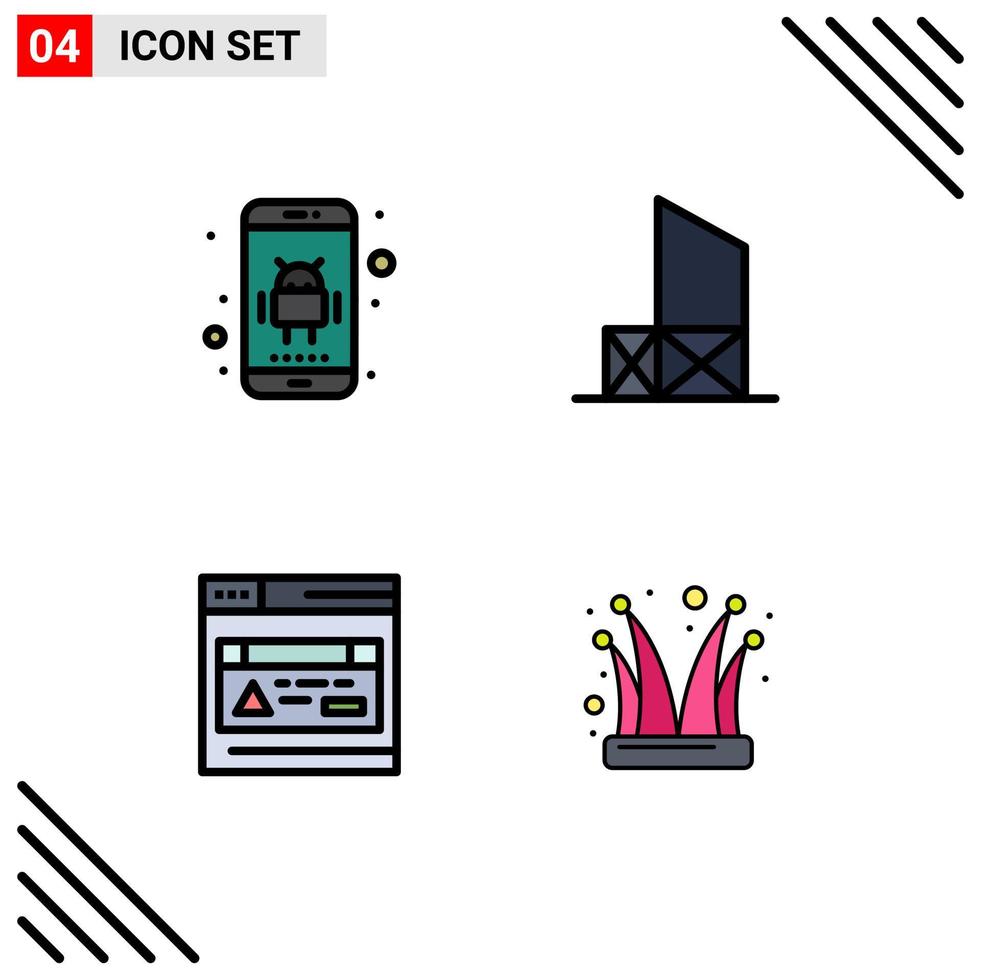ensemble moderne de 4 couleurs et symboles plats remplis tels que l'interface android téléphone sauveteur page web éléments de conception vectoriels modifiables vecteur