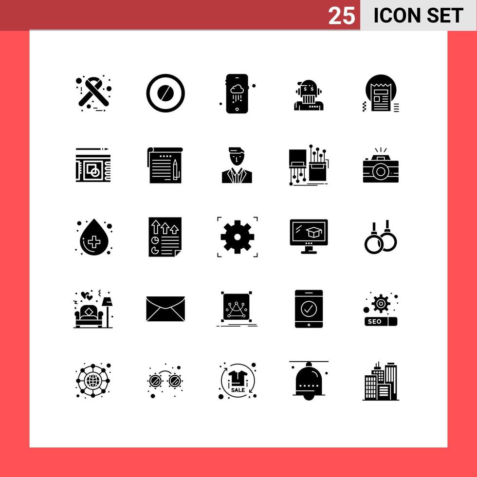 ensemble de 25 symboles d'icônes d'interface utilisateur modernes signes pour l'article document conseiller analyste météorologique éléments de conception vectoriels modifiables vecteur