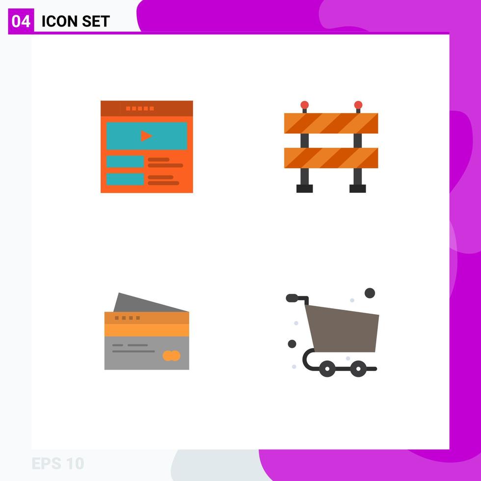 pack de 4 icônes plates créatives d'éléments de conception vectoriels modifiables de site Web de cartes vidéo creditcard finance vecteur