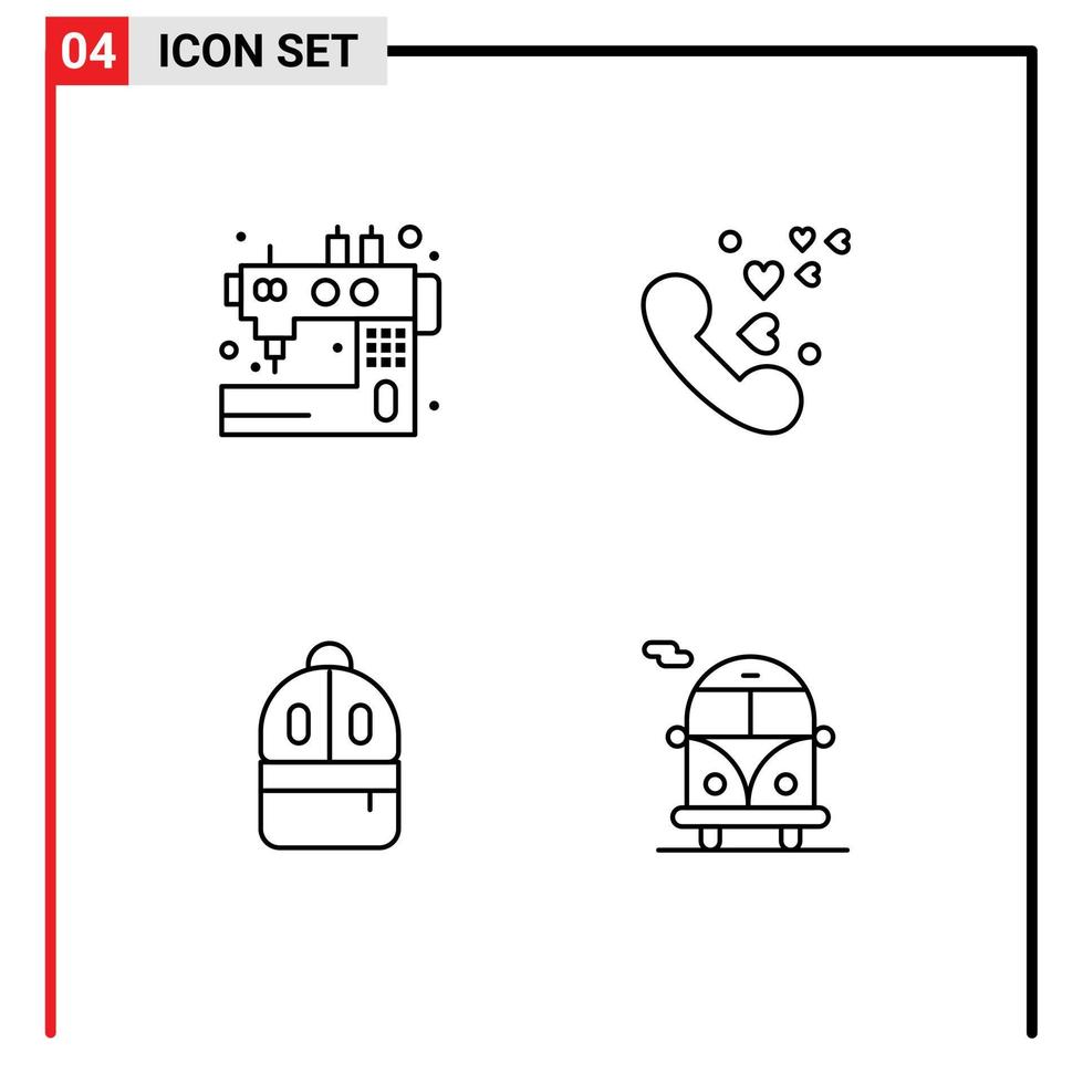 concept de 4 lignes pour sites Web mobiles et applications sac d'artisanat couture étude d'amour éléments de conception vectoriels modifiables vecteur