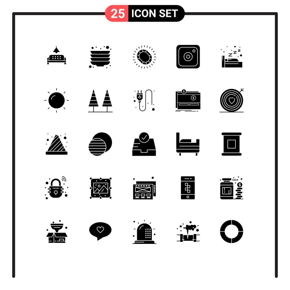 pack d'interface utilisateur de 25 glyphes solides de base d'éléments de conception vectoriels modifiables instagram sociaux de bijoux de nuit vecteur