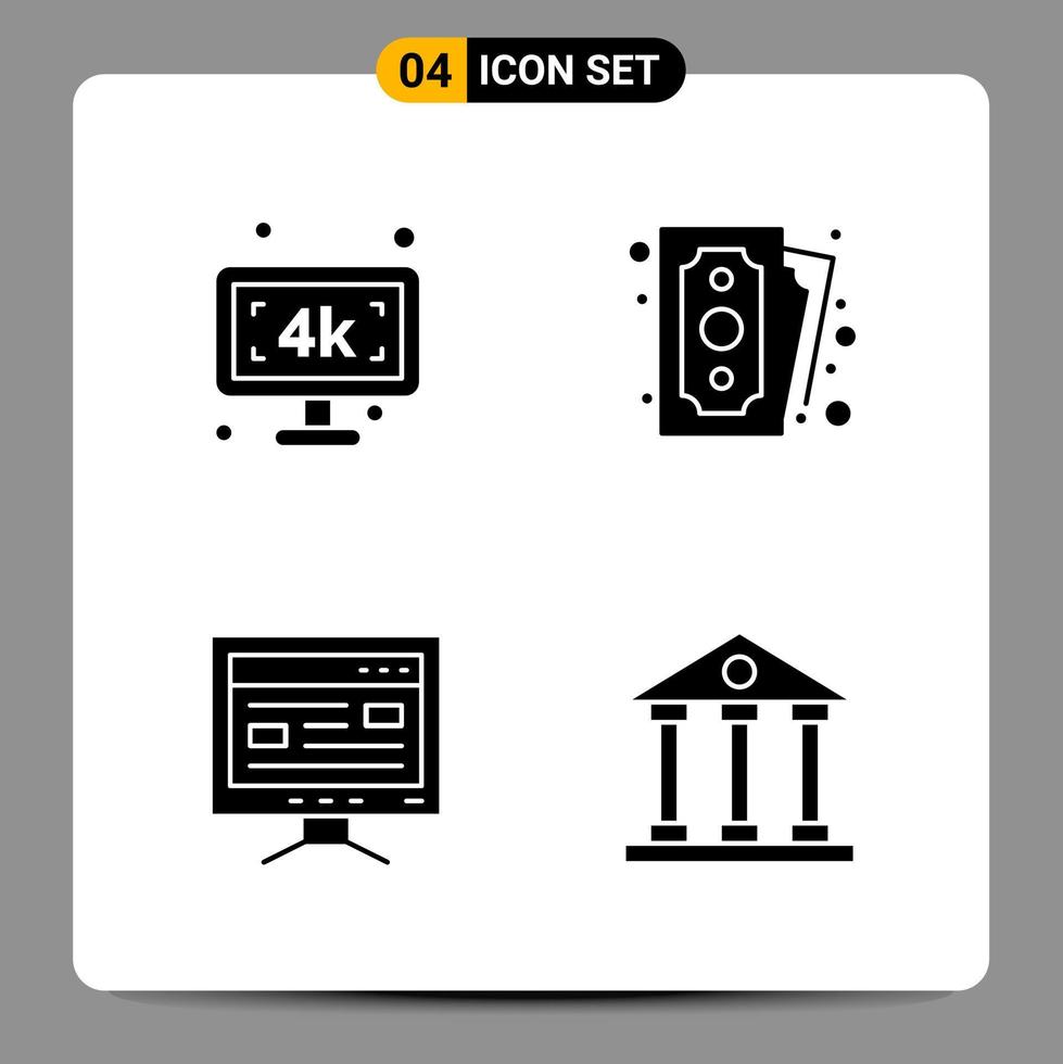 4 icônes noires pack symboles glyphes signes pour des conceptions réactives sur fond blanc 4 icônes définies vecteur