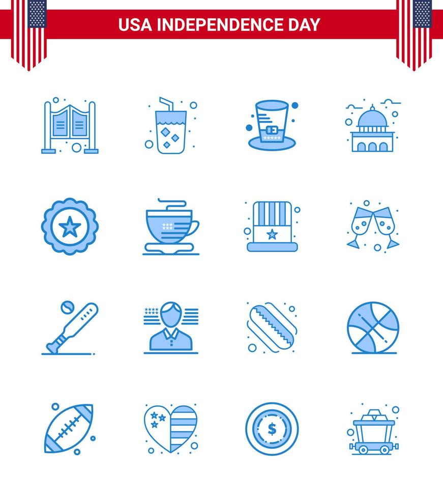 16 usa bleu pack de signes et symboles de la fête de l'indépendance de verre usa day landmark building modifiable usa day vector design elements