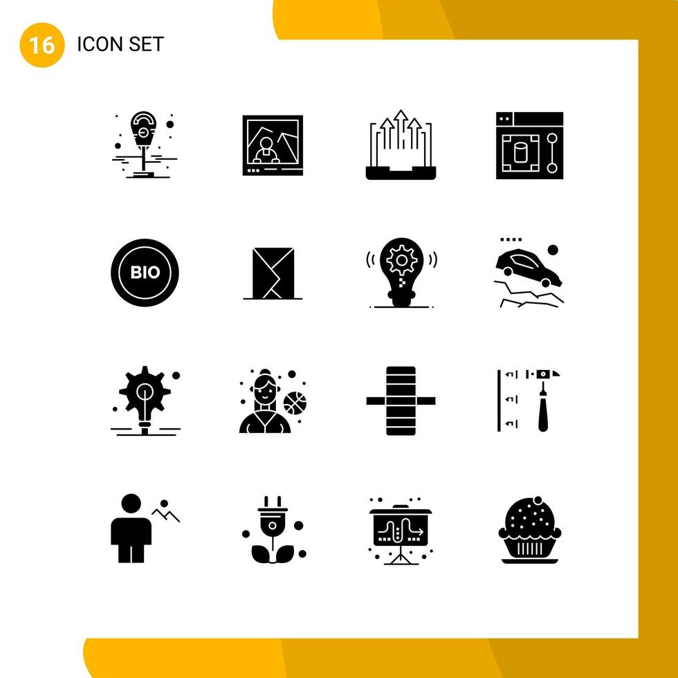 ensemble de 16 glyphes solides vectoriels sur la grille pour l'outil d'écologie concepteur d'entreprise web éléments de conception vectoriels modifiables vecteur