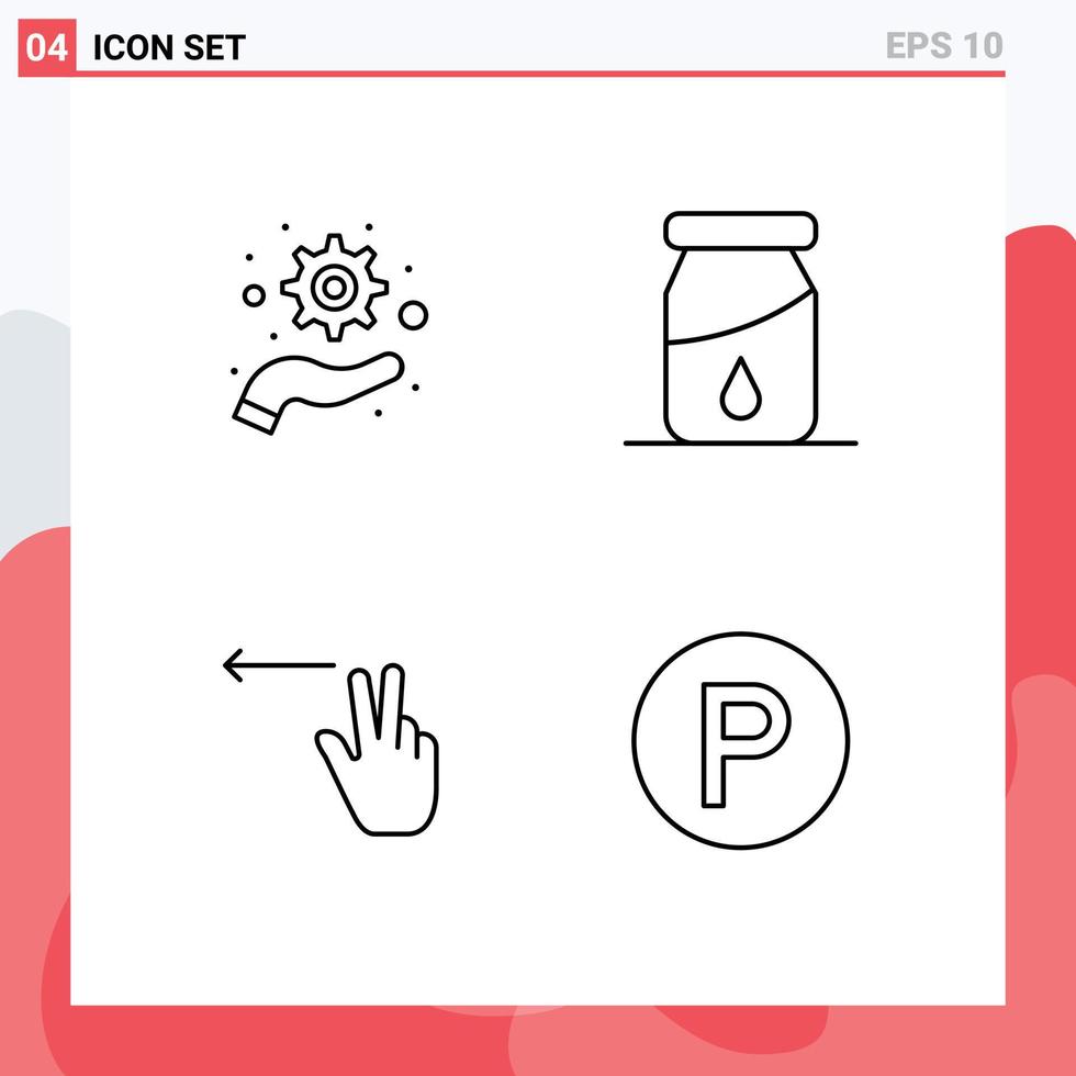 ligne d'interface mobile ensemble de 4 pictogrammes de doigts de bouteille de transport de gestion stationnement éléments de conception vectoriels modifiables vecteur