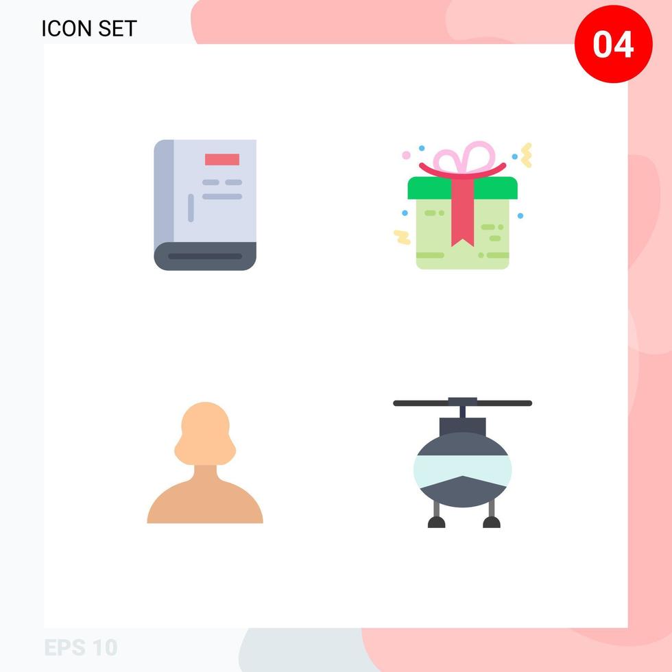 4 concept d'icône plate pour les sites Web mobiles et applications livre avatar aide cadeau personne éléments de conception vectoriels modifiables vecteur