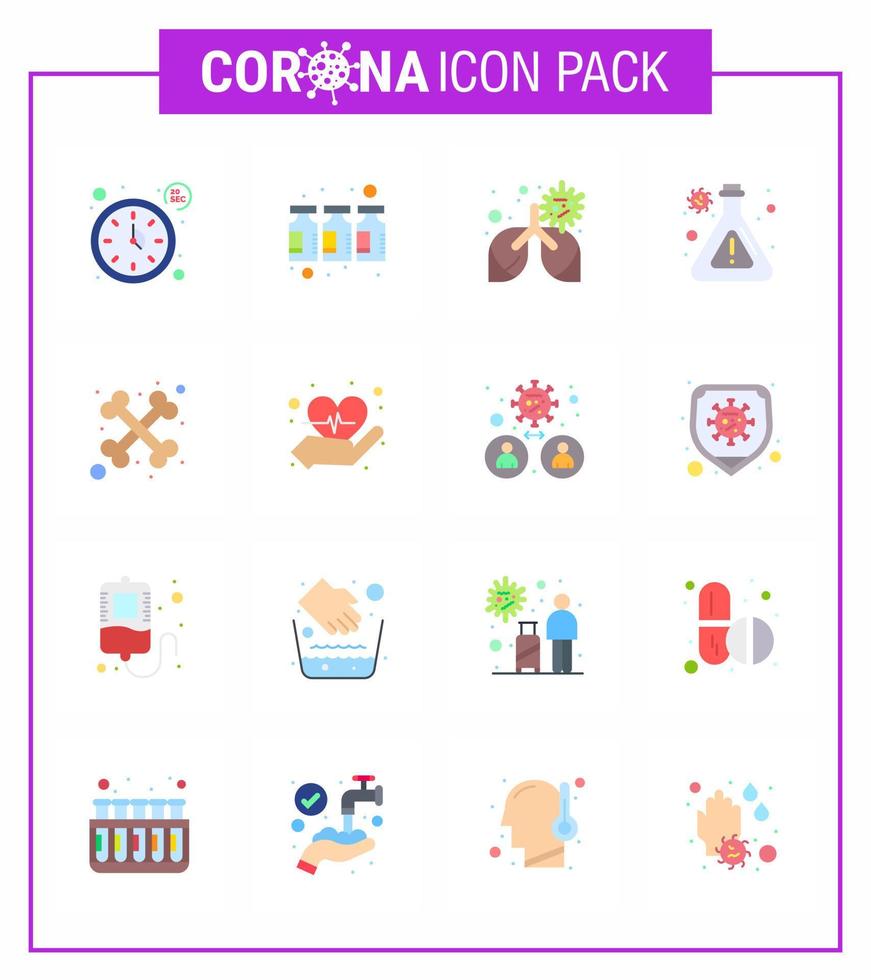 16 pack d'icônes coronavirus covid19 de couleur plate comme les os du squelette flacon de recherche sur la bronchite coronavirus viral 2019nov éléments de conception de vecteur de maladie