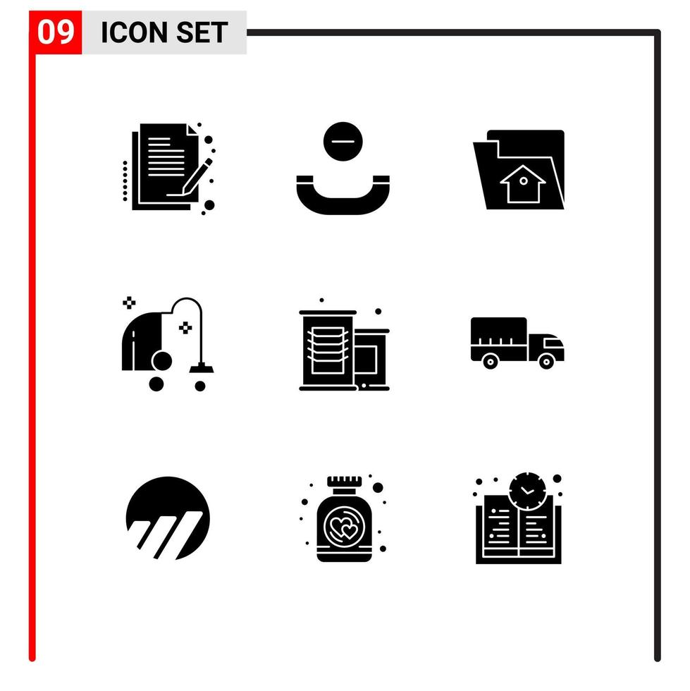 pack de 9 signes et symboles de glyphes solides modernes pour les supports d'impression Web tels que les éléments de conception vectoriels modifiables électriques de fichier de nourriture en conserve de légumes vecteur