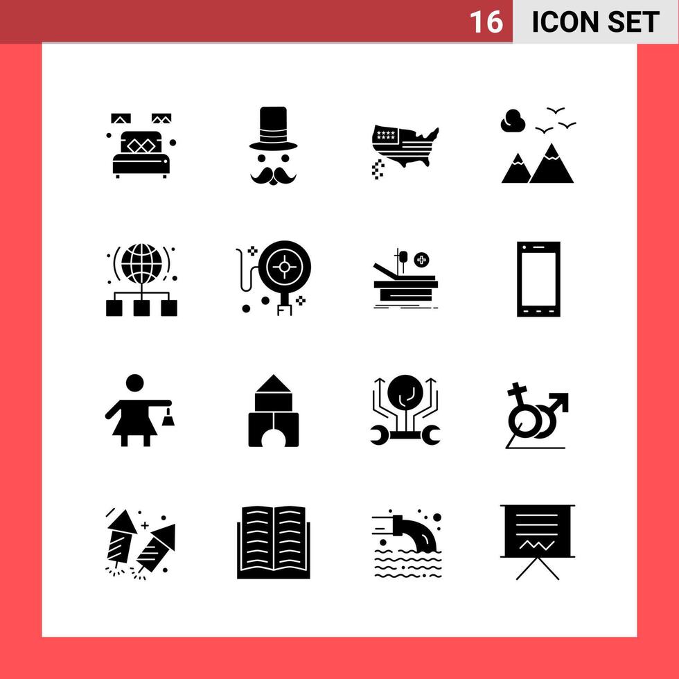 pack de 16 symboles de glyphe de style solide sur fond blanc signes simples pour la conception générale vecteur