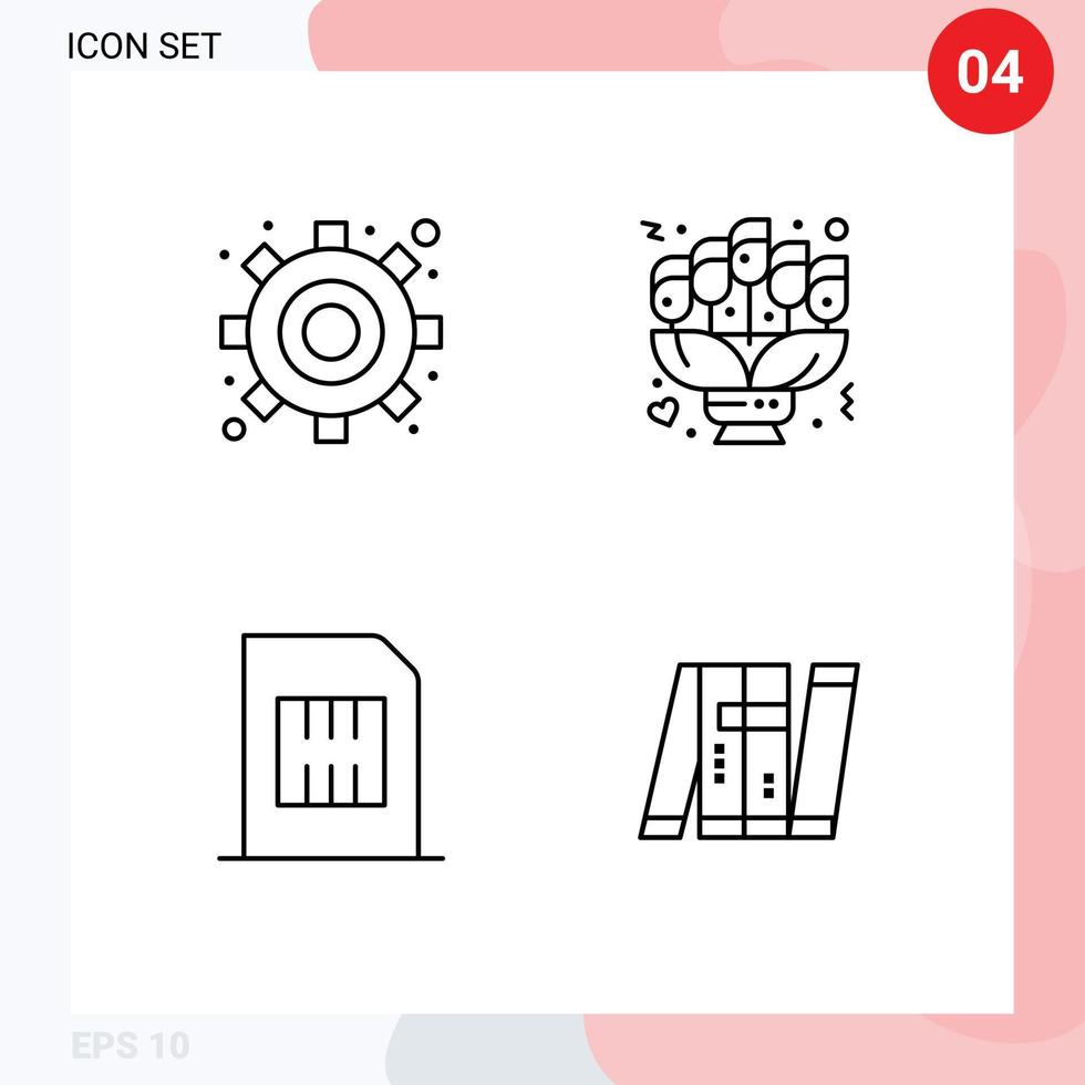 pack d'icônes vectorielles de stock de 4 signes et symboles de ligne pour les éléments de conception vectorielle modifiables mobiles de cadeau de bouquet de téléphone portable de moteur vecteur