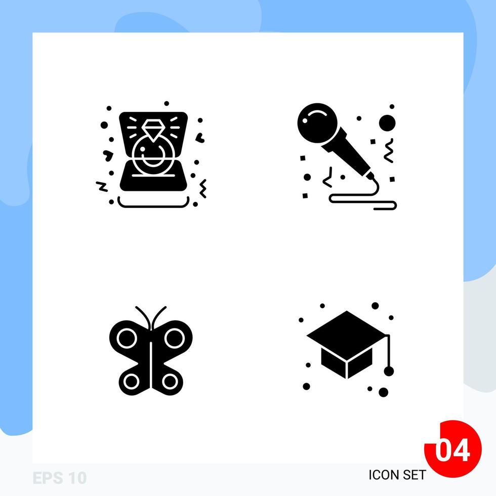 pack moderne de 4 icônes symboles de glyphes solides isolés sur fond blanc pour la conception de sites Web vecteur