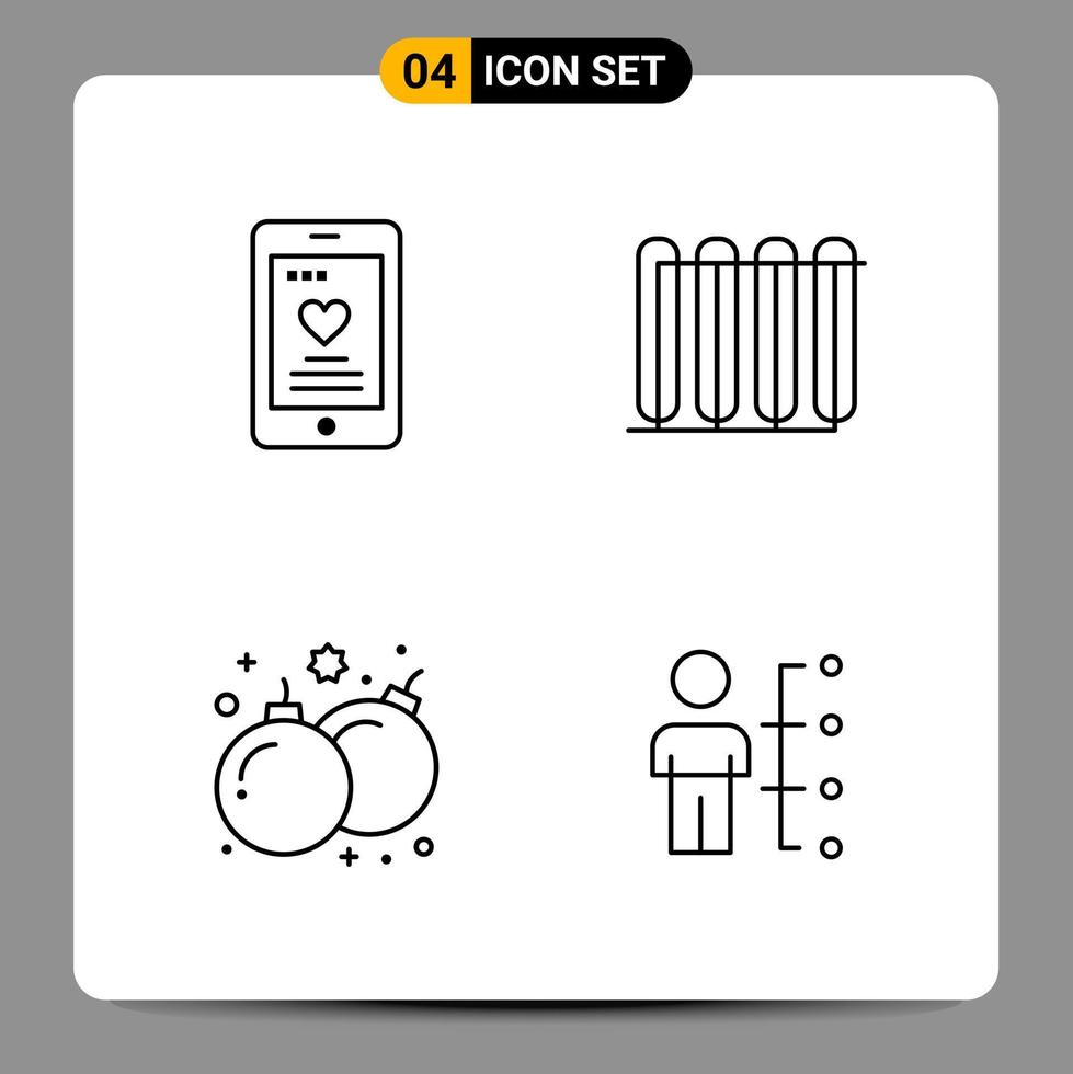 4 symboles de contour du pack d'icônes noires signes pour des conceptions réactives sur fond blanc 4 icônes définies vecteur