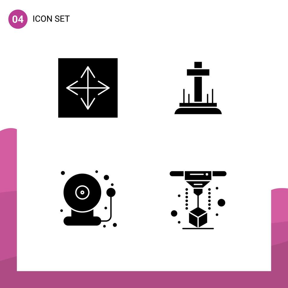 groupe de 4 glyphes solides modernes définis pour les éléments de conception vectoriels modifiables d'alarme chrétienne de navigateur d'école angulaire vecteur