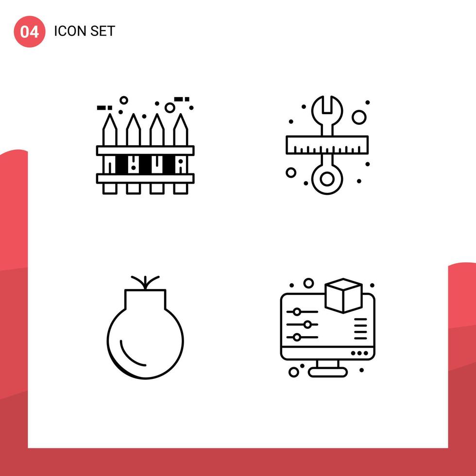 pack d'icônes vectorielles stock de 4 signes et symboles de ligne pour les armes à clé en bois de médaille de jardin éléments de conception vectoriels modifiables vecteur