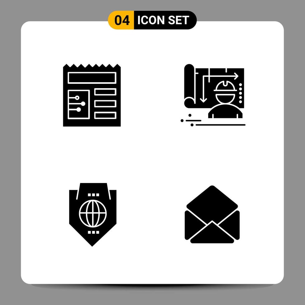 4 icônes noires pack symboles glyphes signes pour des conceptions réactives sur fond blanc 4 icônes définies vecteur