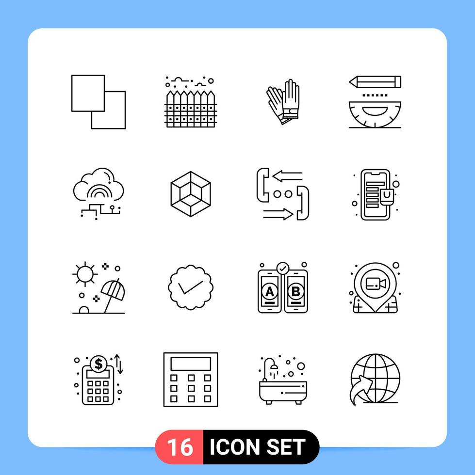 Pack d'icônes noires de 16 lignes symboles de contour pour les applications mobiles isolés sur fond blanc ensemble de 16 icônes vecteur
