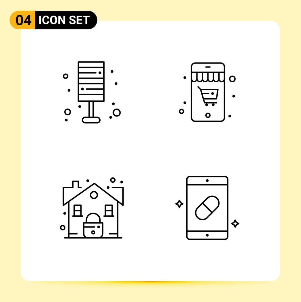 ensemble moderne de 4 pictogrammes de couleurs plates remplies d'éléments de conception vectoriels modifiables de sécurité d'achat de lampe de verrouillage de lumière vecteur