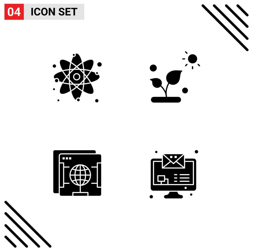 ensemble moderne de 4 glyphes et symboles solides tels que l'atome internet physique science globe éléments de conception vectoriels modifiables vecteur