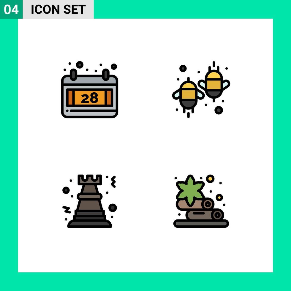 pack d'icônes vectorielles stock de 4 signes et symboles de ligne pour calendrier échecs agriculture écologie rock éléments de conception vectoriels modifiables vecteur