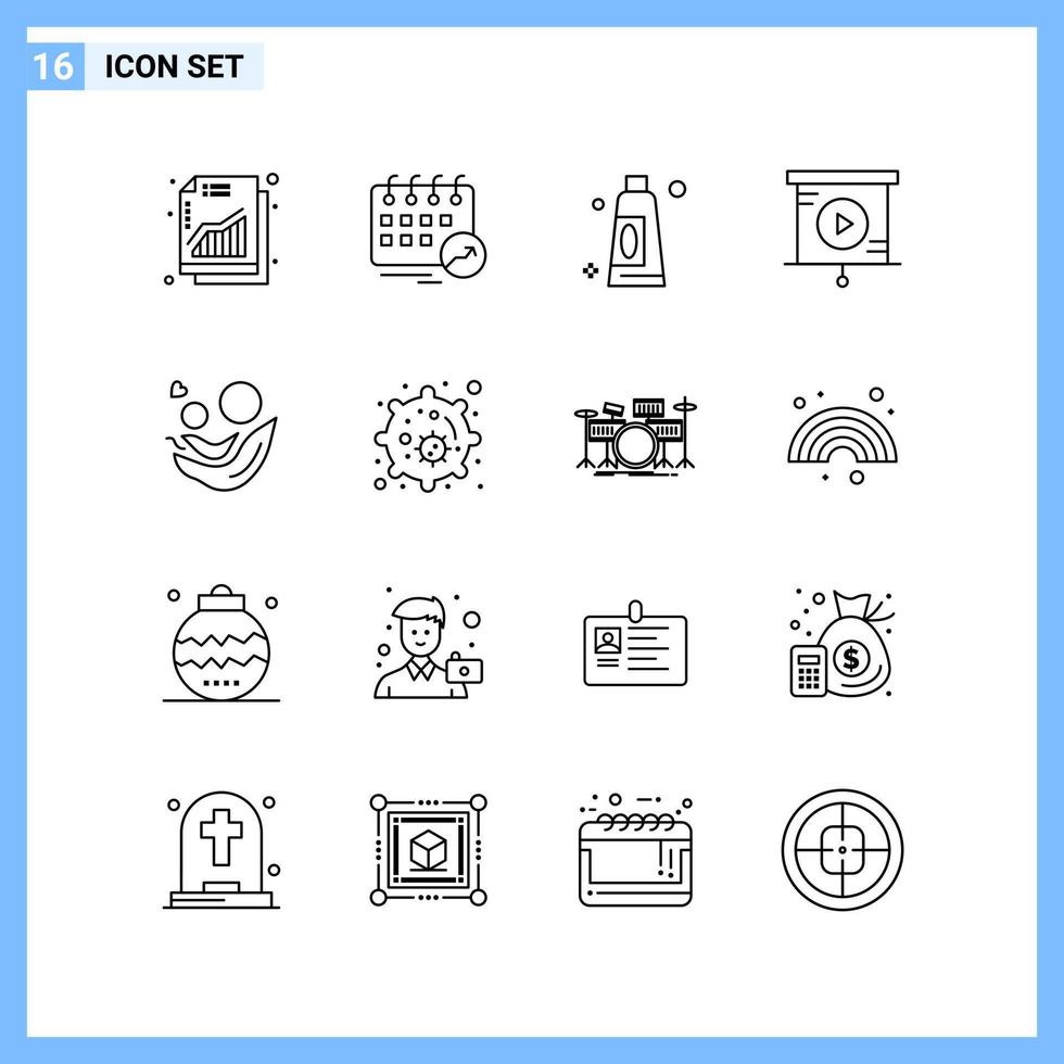 16 icônes ligne style créatif contour symboles ligne noire icône signe isolé sur fond blanc vecteur