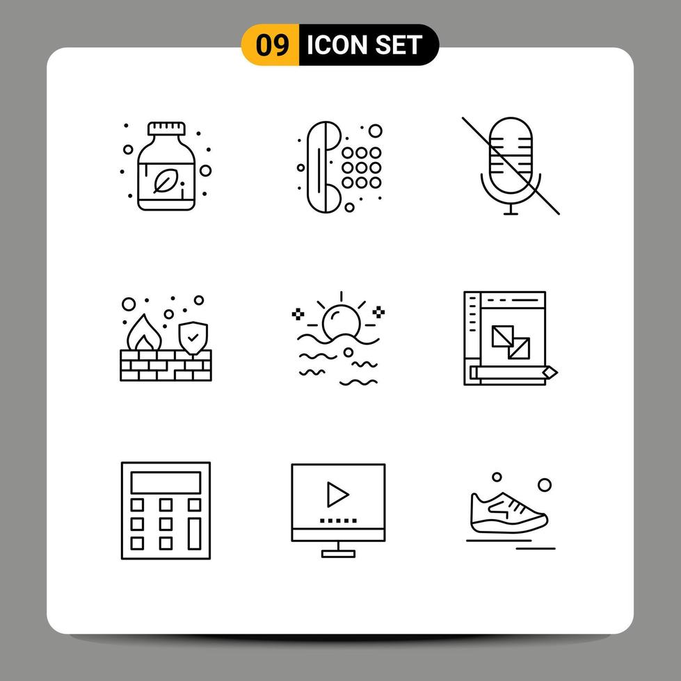 pack d'interface utilisateur de 9 contours de base d'éléments de conception vectoriels modifiables pare-feu de mur de micro de mer d'été vecteur