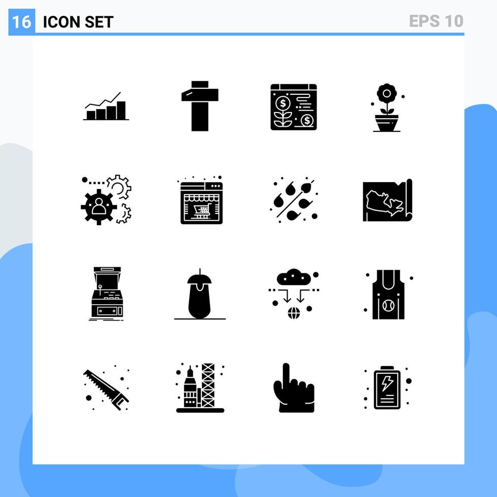 pack d'icônes vectorielles stock de 16 signes et symboles de ligne pour la production outils humains fleur plante éléments de conception vectoriels modifiables vecteur