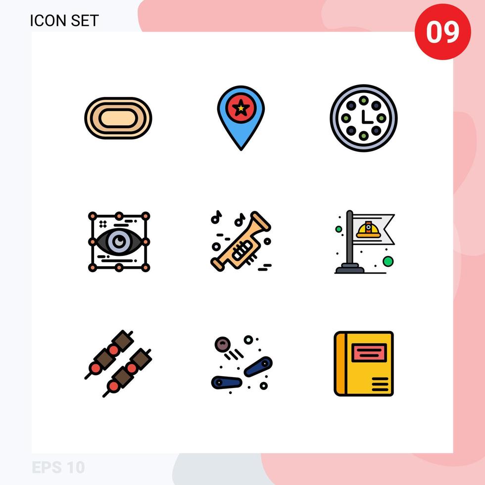 9 concept de couleur plate fillline pour les sites Web mobiles et les applications voir la couronne de conception d'épingle à œil éléments de conception vectoriels modifiables vecteur