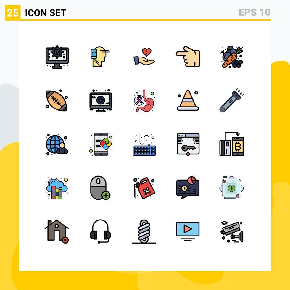 ensemble moderne de 25 couleurs et symboles plats en ligne pleine tels que l'index gauche mobilité doigt main éléments de conception vectoriels modifiables vecteur