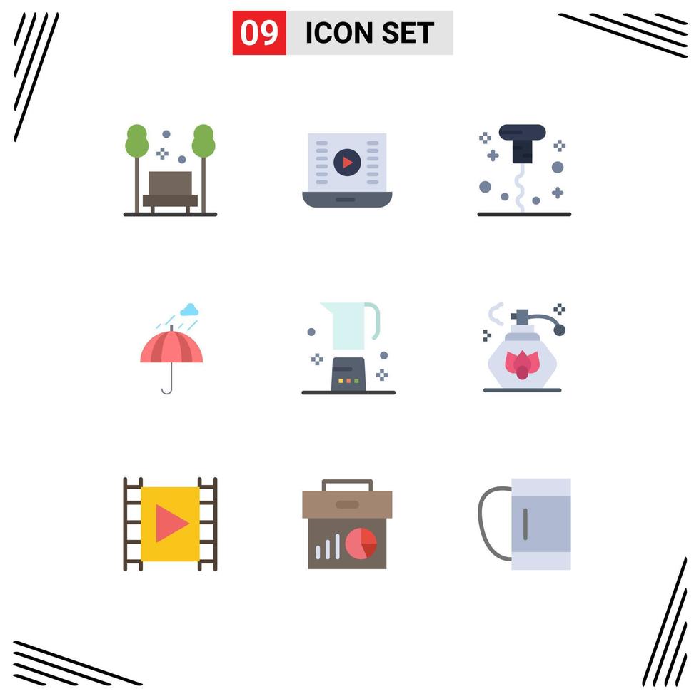 symboles d'icônes universels groupe de 9 couleurs plates modernes de sécurité camping vidéo jouer parapluie divers éléments de conception vectoriels modifiables vecteur