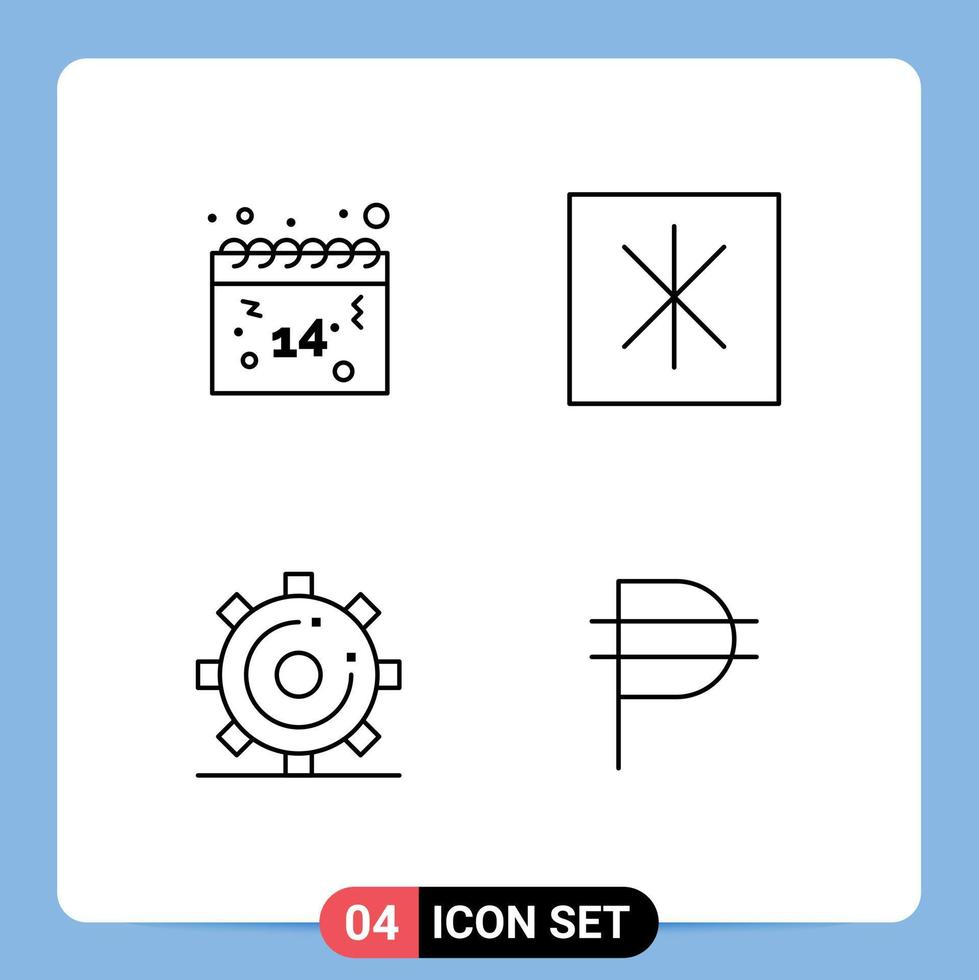 ligne d'interface mobile ensemble de 4 pictogrammes d'optimisation du calendrier valentines réfrigérateur recherche éléments de conception vectoriels modifiables vecteur