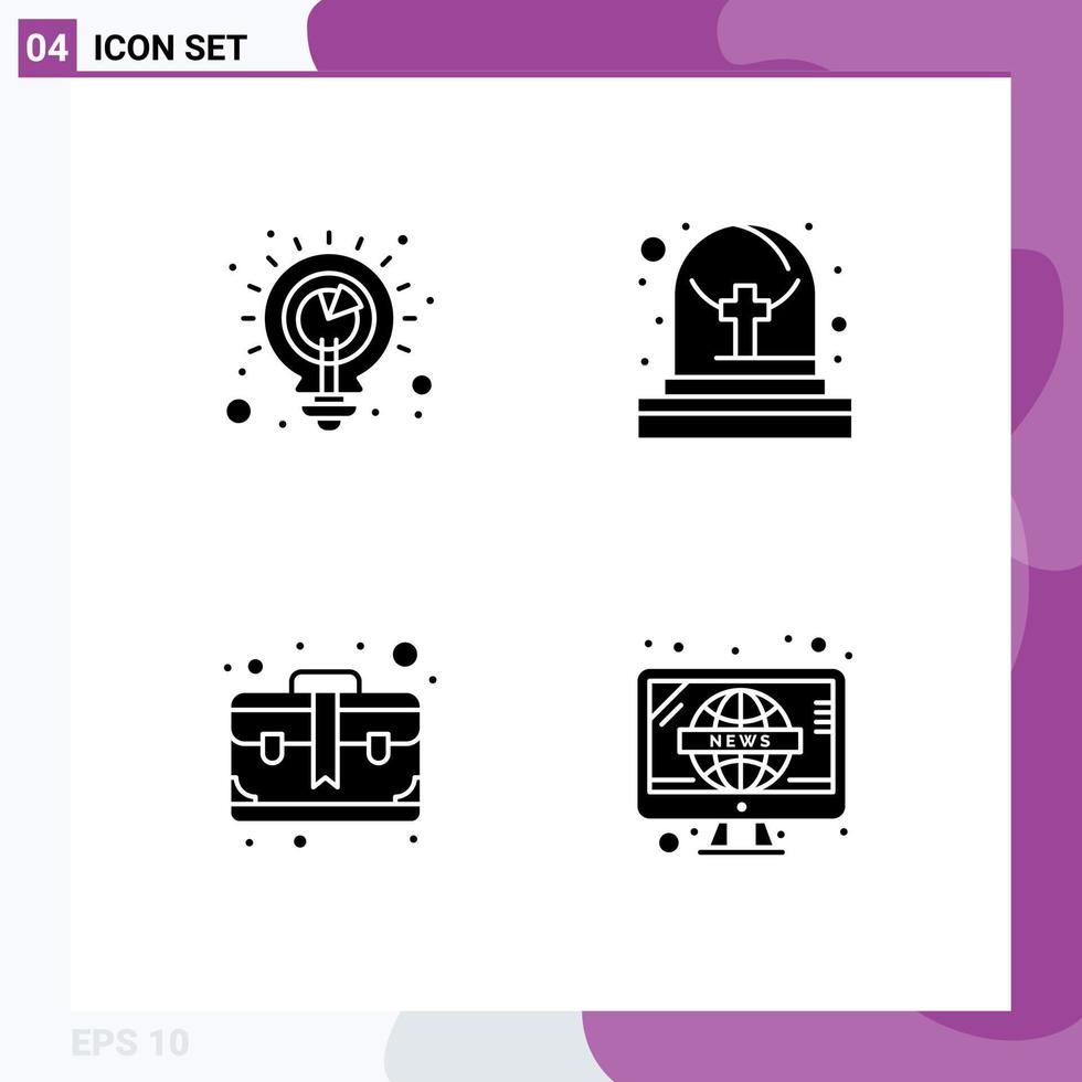 symboles d'icônes universels groupe de 4 glyphes solides modernes de planification affaires analyse tombeau nouvelles éléments de conception vectoriels modifiables vecteur