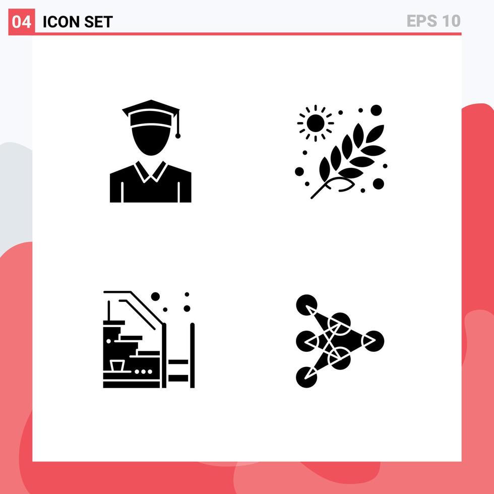 4 concept de glyphe solide pour les sites Web mobiles et les applications cap escaliers agriculture grains propriété éléments de conception vectoriels modifiables vecteur