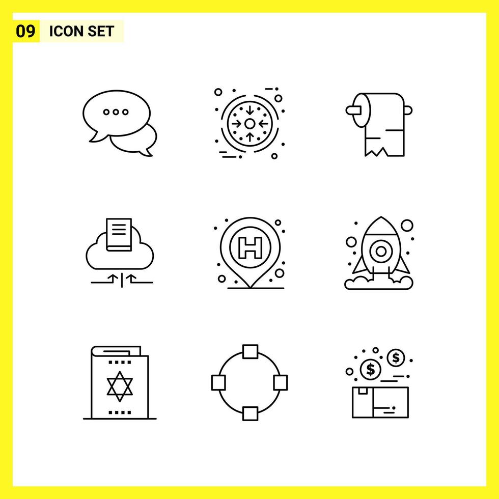 9 jeu d'icônes symboles de ligne simples signe de contour sur fond blanc pour les applications mobiles de conception de sites Web et les médias imprimés vecteur