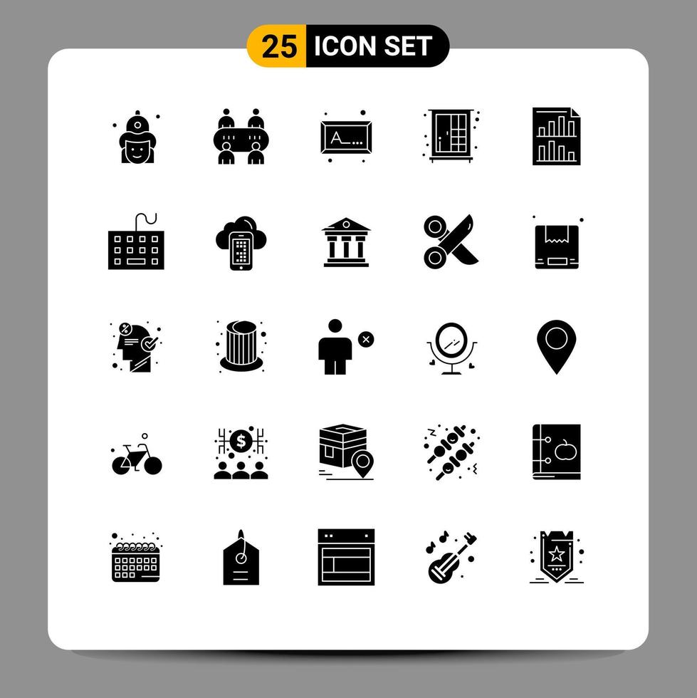 interface mobile glyphe solide ensemble de 25 pictogrammes de barres de page cadre meubles de garde-robe éléments de conception vectoriels modifiables vecteur