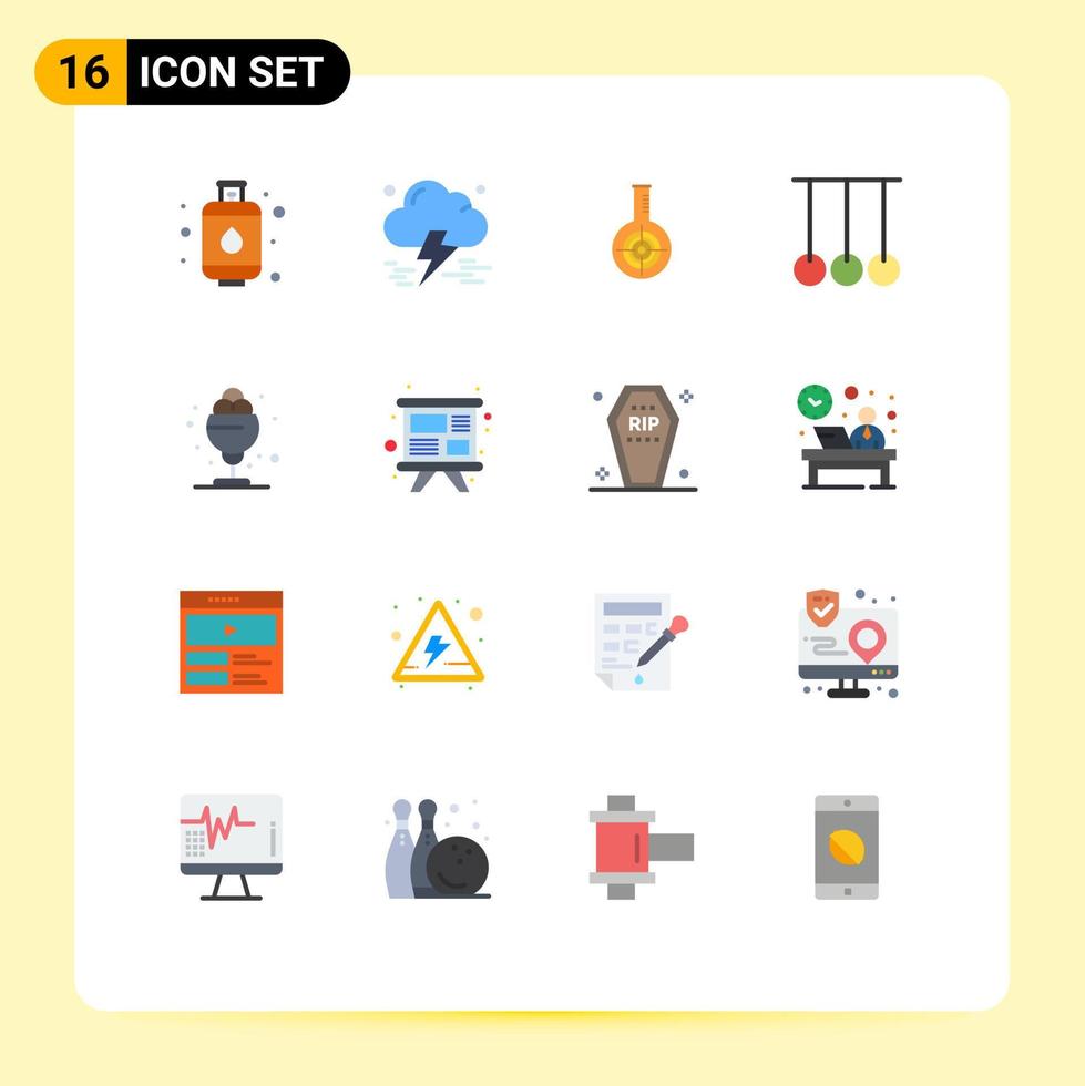 pack de 16 signes et symboles de couleurs plates modernes pour les supports d'impression web tels que les bagues de ballon de sport popsicle pack modifiable d'éléments de conception de vecteur créatif