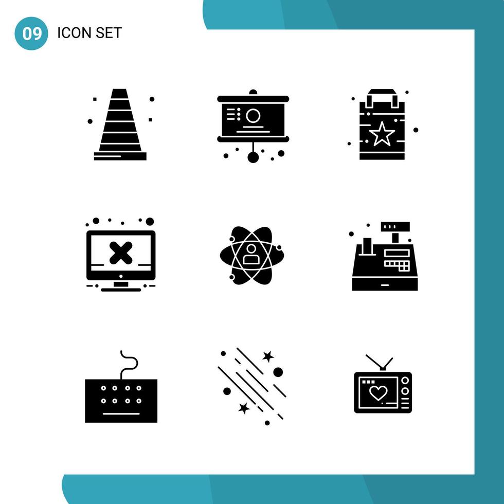 pack vectoriel de 9 symboles de glyphe icône de style solide sur fond blanc pour le web et mobile