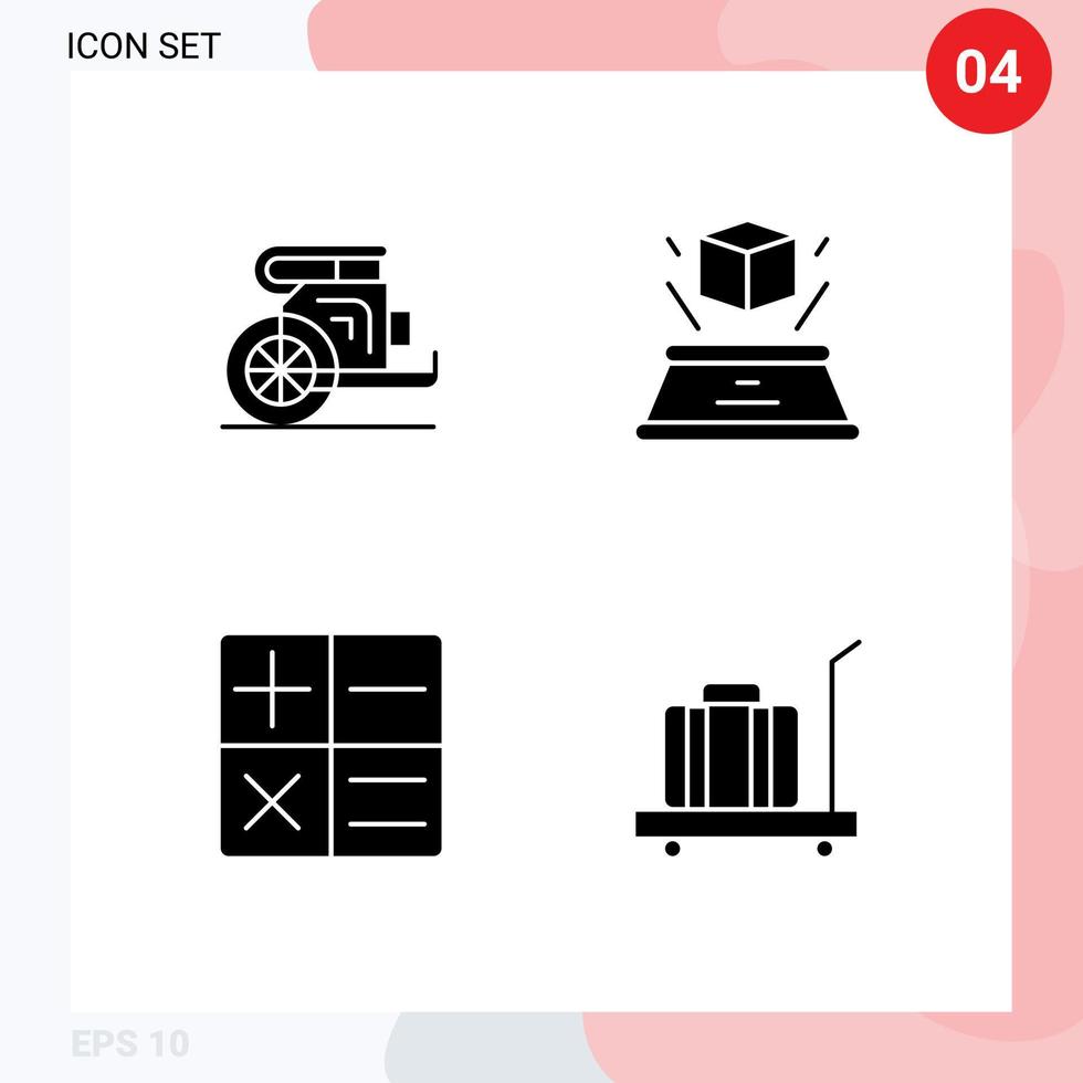 symboles d'icônes universels groupe de 4 glyphes solides modernes de calculatrice de char prince hologramme bagages éléments de conception vectoriels modifiables vecteur