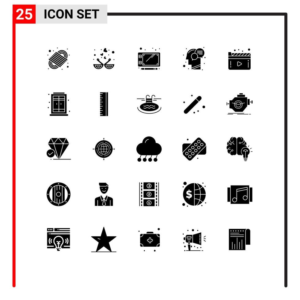 groupe de 25 glyphes solides modernes définis pour l'esprit des médias embrassant des éléments de conception vectoriels modifiables de communication humaine vecteur