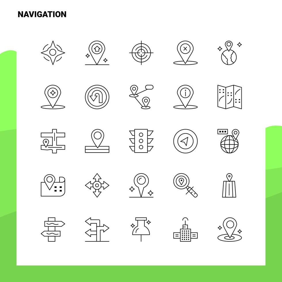 ensemble d'icônes de ligne de navigation ensemble de 25 icônes conception de style minimalisme vectoriel icônes noires définies pack de pictogrammes linéaires