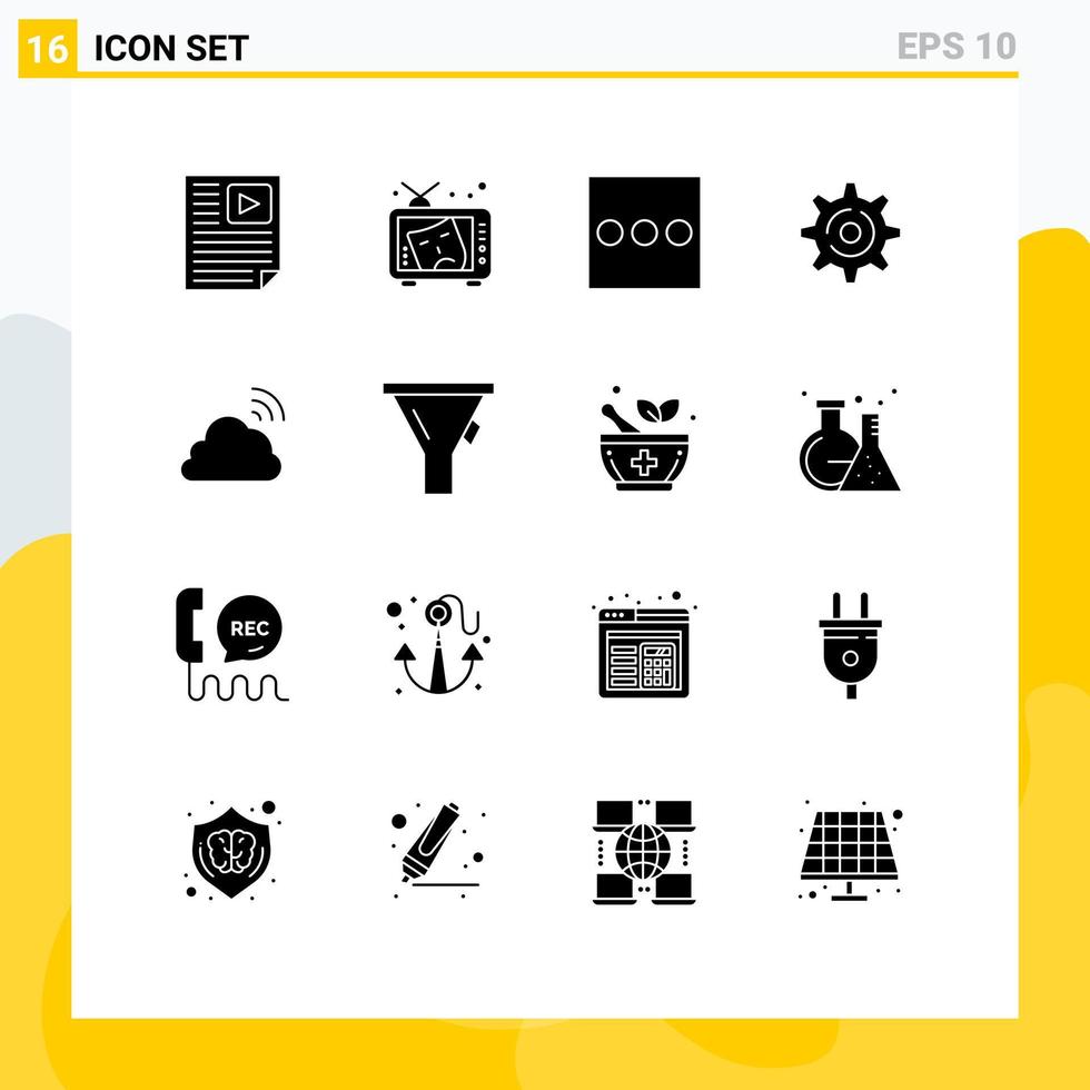 ensemble moderne de 16 glyphes et symboles solides tels que les arts du nuage de ciel définissant des éléments de conception vectoriels modifiables sur internet vecteur