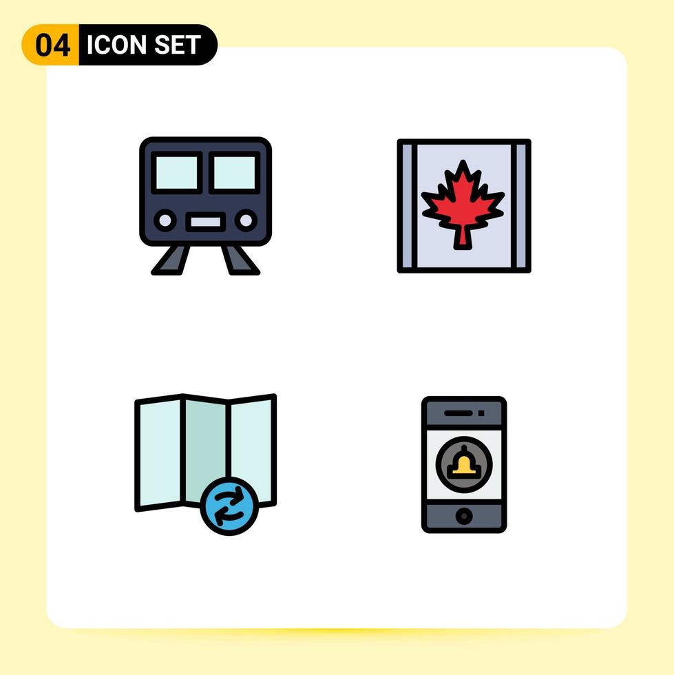 4 couleurs plates vectorielles thématiques remplies et symboles modifiables des cartes synchronisent les éléments de conception vectoriels modifiables de signalisation des feuilles de train vecteur