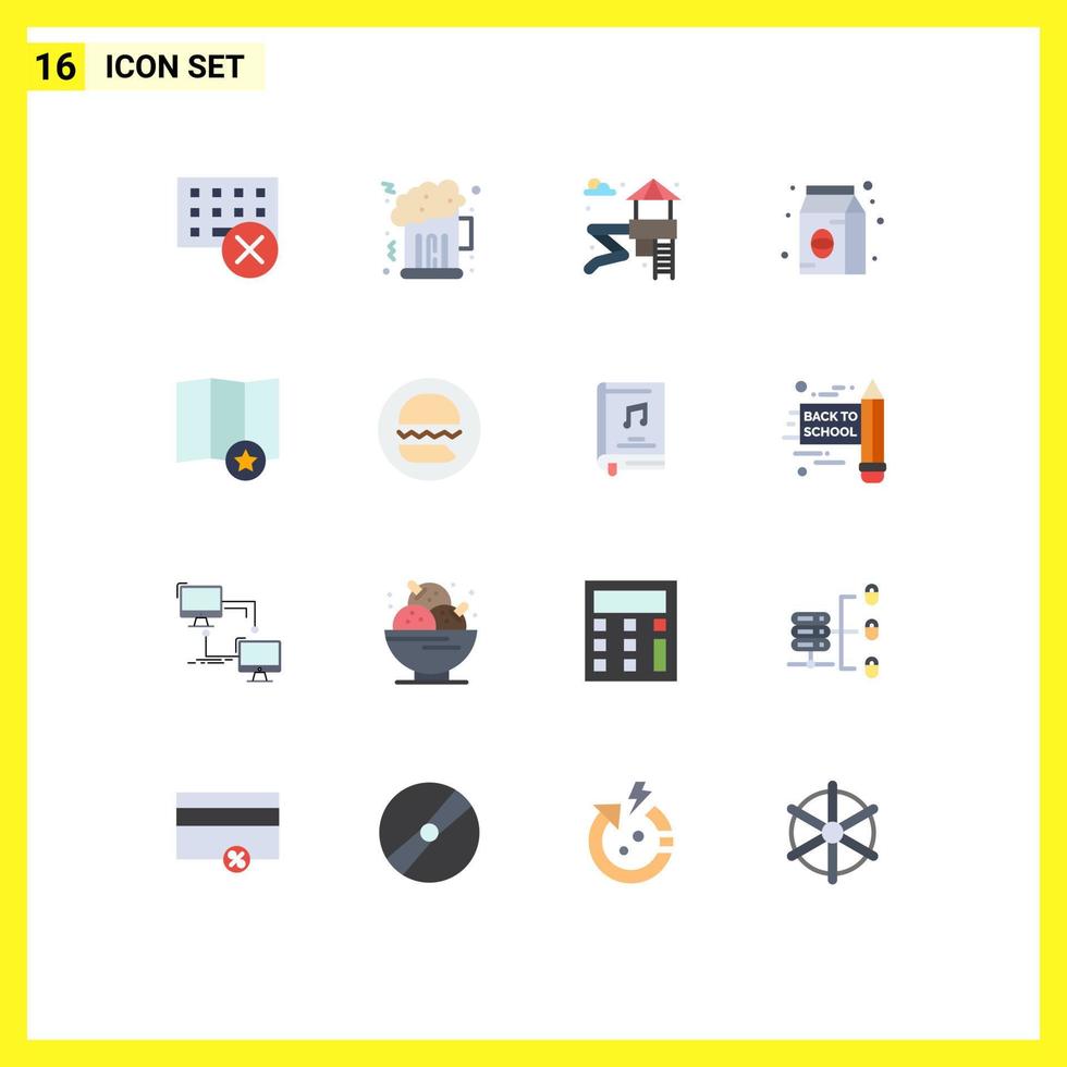 ensemble moderne de 16 couleurs et symboles plats tels que le pack de curseurs de carte des étoiles café pack modifiable d'éléments de conception de vecteur créatif