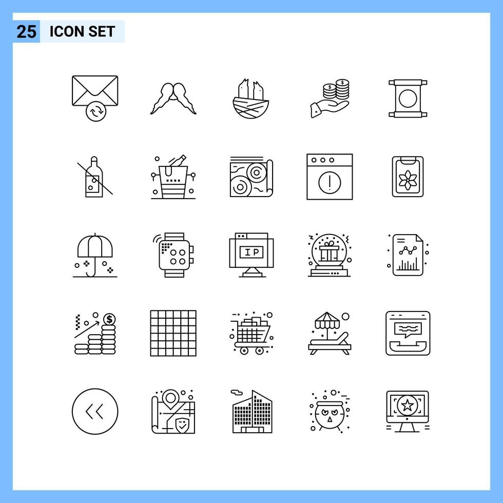 25 icônes ligne style créatif contour symboles ligne noire icône signe isolé sur fond blanc vecteur