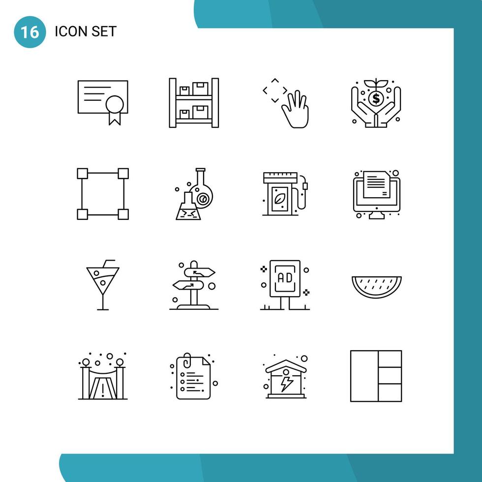 pictogramme ensemble de 16 contours simples de rectangle chemin main curseur argent don éléments de conception vectoriels modifiables vecteur